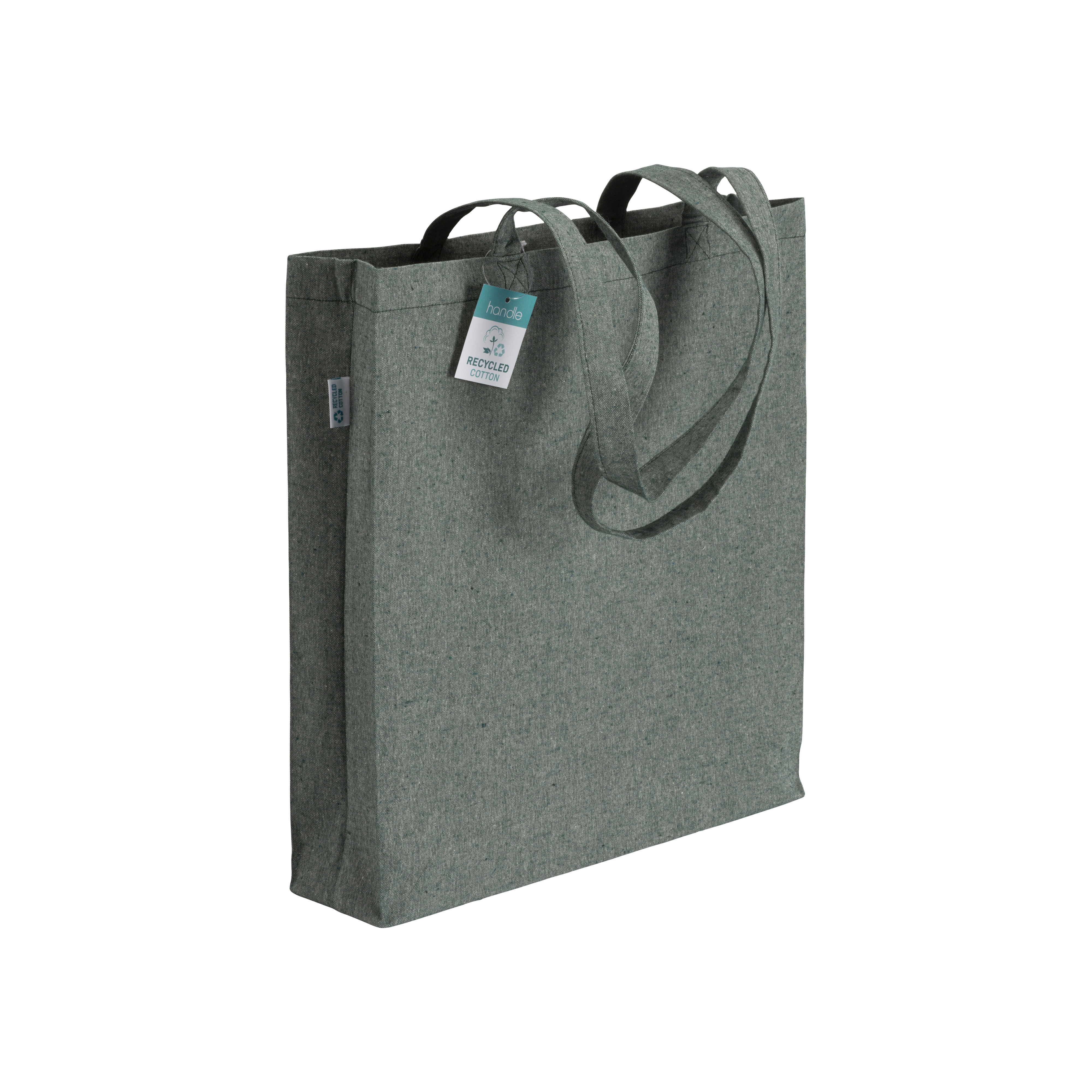 Shopper  in cotone riciclato 190 g/m2, manici lunghi e soffietto