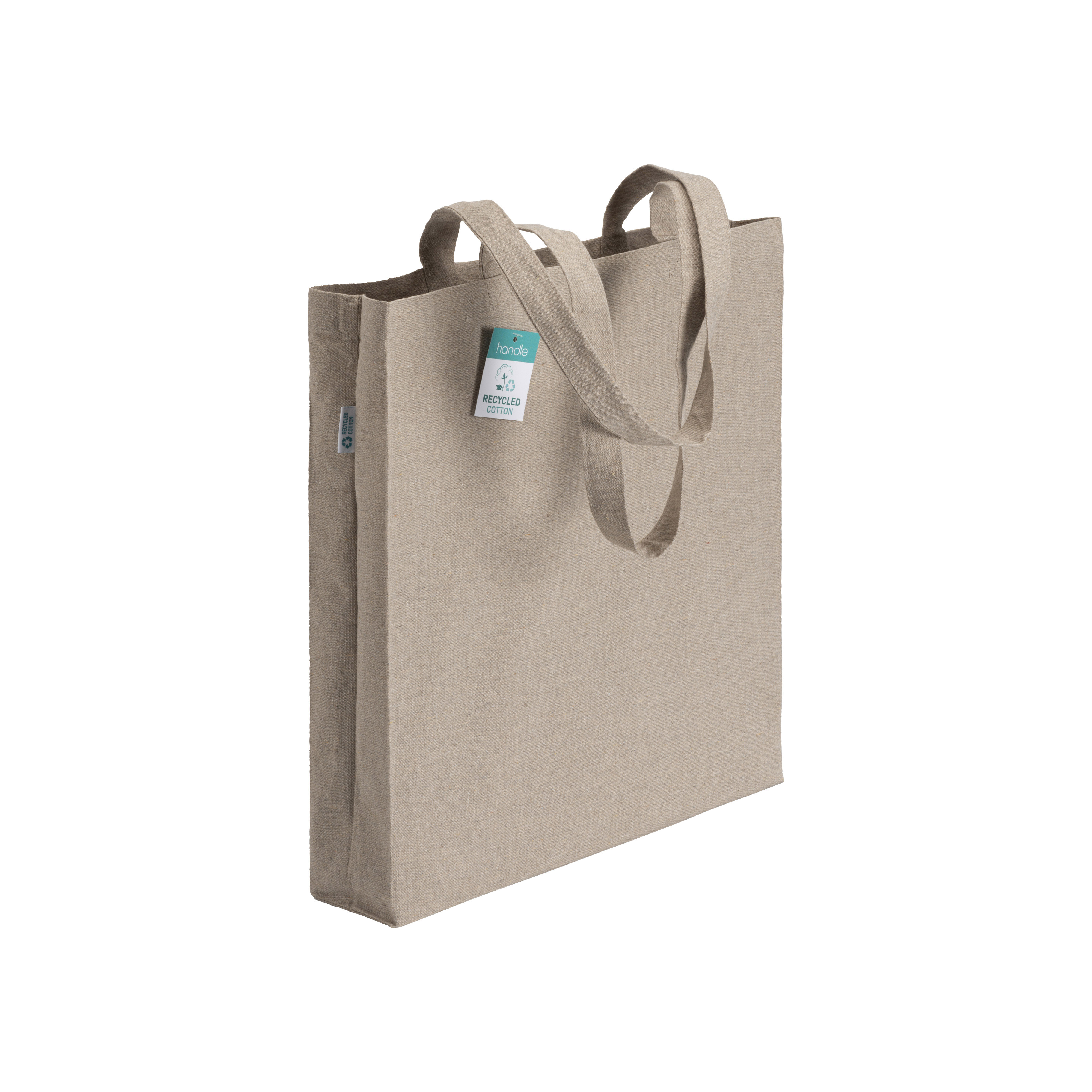 Shopper  in cotone riciclato 190 g/m2, manici lunghi e soffietto