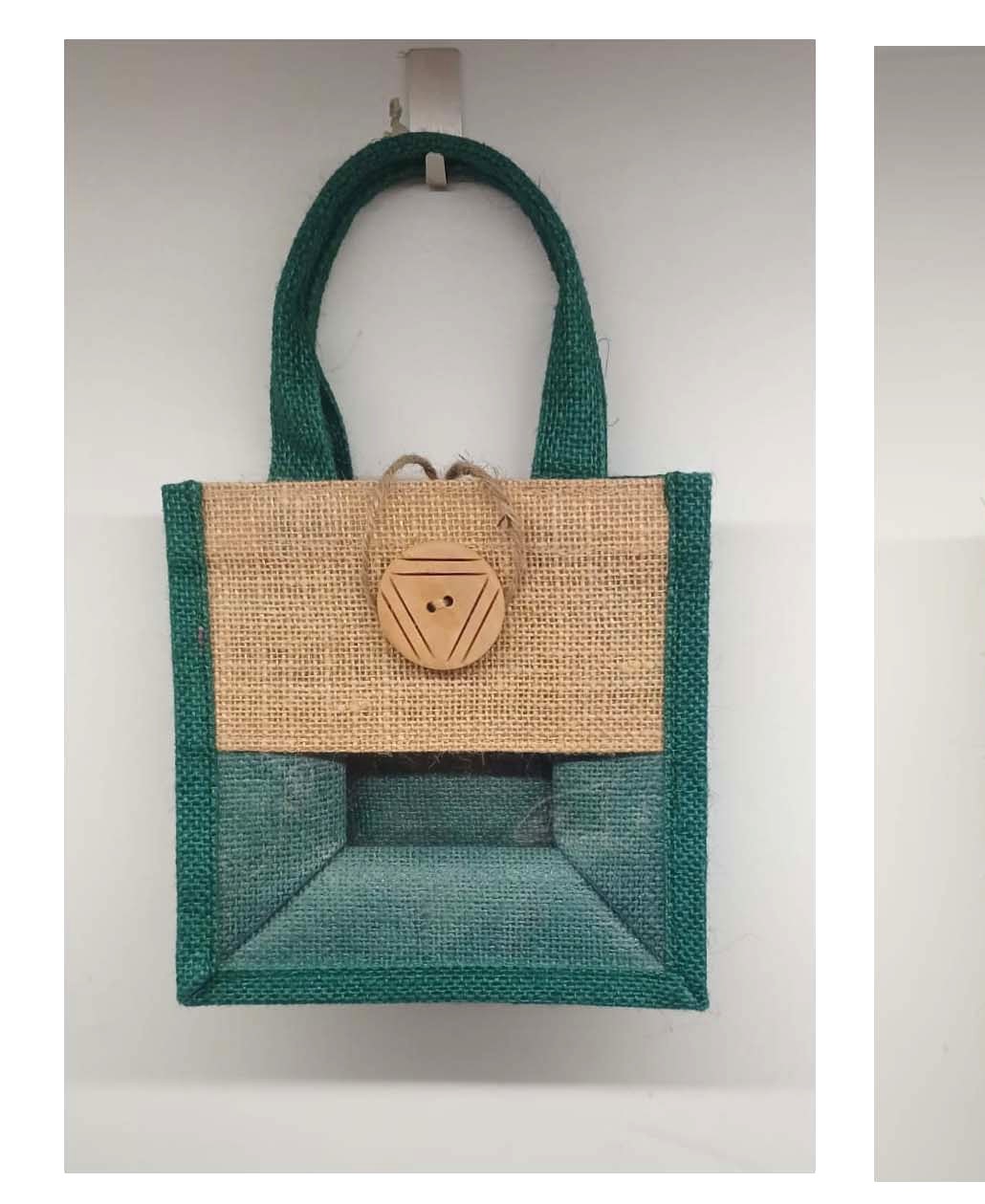 Porta vasetti in juta laminata bicolore con bottone legno