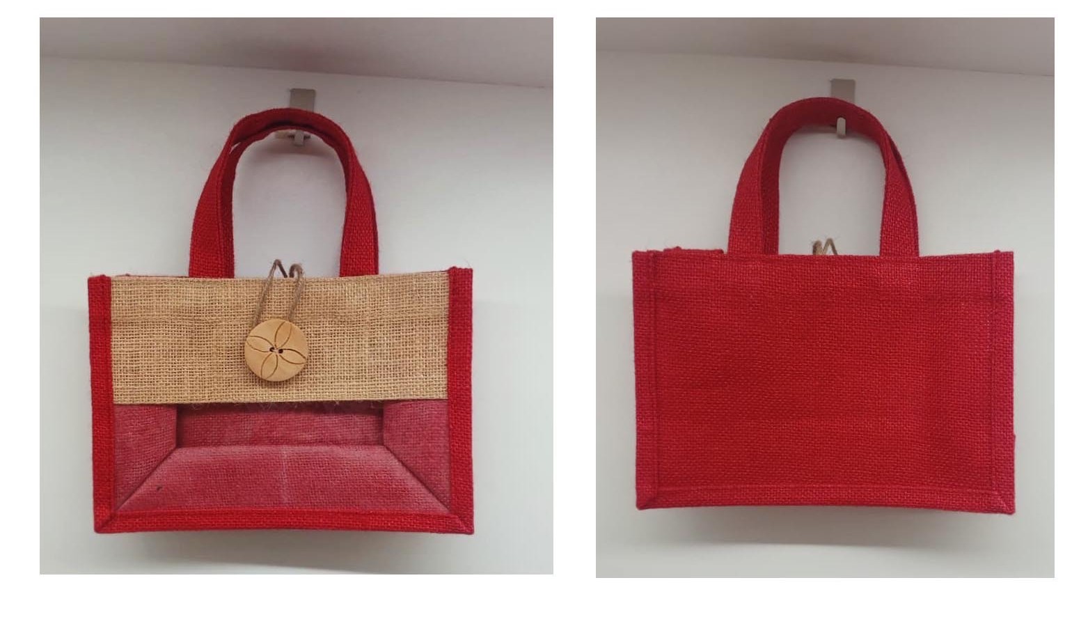 Porta vasetti in juta laminata bicolore con bottone legno